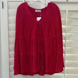 Tinsel Radiant Red V-Neck Tiered Blouse